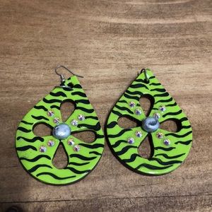 Lime Green Zebra Clay Earrings